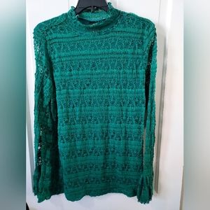 Worthington Emerald Green Stretch Lace w/lining Blouse size XL
